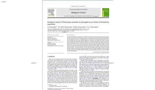 Biological control of Thielaviopsis paradoxa on pineapple by an isolate of Trichoderma asperellum